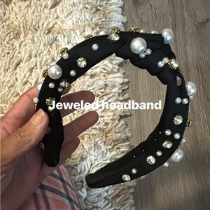Black Jeweled Pearl & Crystal Knotted Headband - Women's Hair Accessory